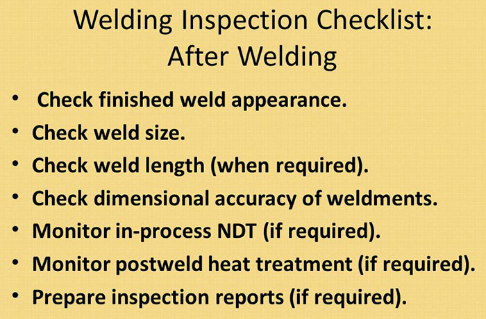 چک لیست بازرسی جوش Welding Inspection Checklist