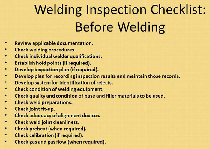 چک لیست بازرسی جوش Welding Inspection Checklist